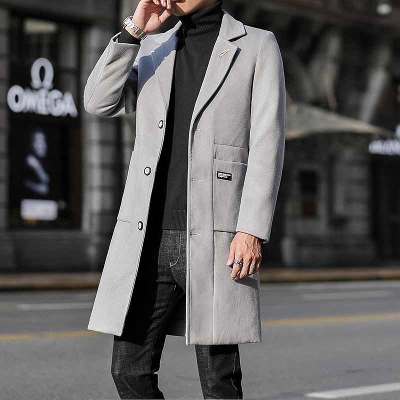 Red Long Woolen Trench Coat Men's Winter Warm Elegant Steampunk Korean Style Overcoat B4