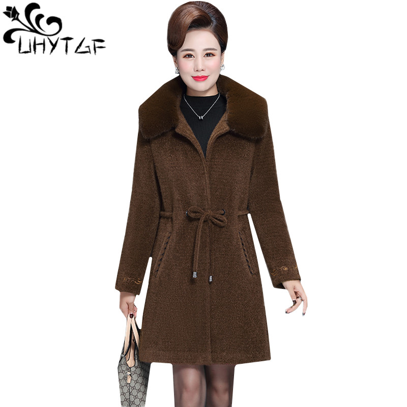 UHYTGF Casual winter wool coat women fashion fur collar quality Mink Cashmere woolen coats elegant mom 5XL plus size jacket 1003, Purple
UHYTGF Casual winter wool coat women fashion fur collar quality Mink Cashmere woolen coats elegant mom 5XL plus size jacket 1003, Purple