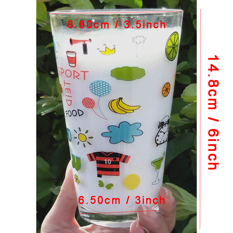 New 15oz Scale Glass Mug Oat Cartoon Print Drinking Cups Water Cup Milk Breakfast Cup Large Capacity Heat Resistant Scale Glass Mug