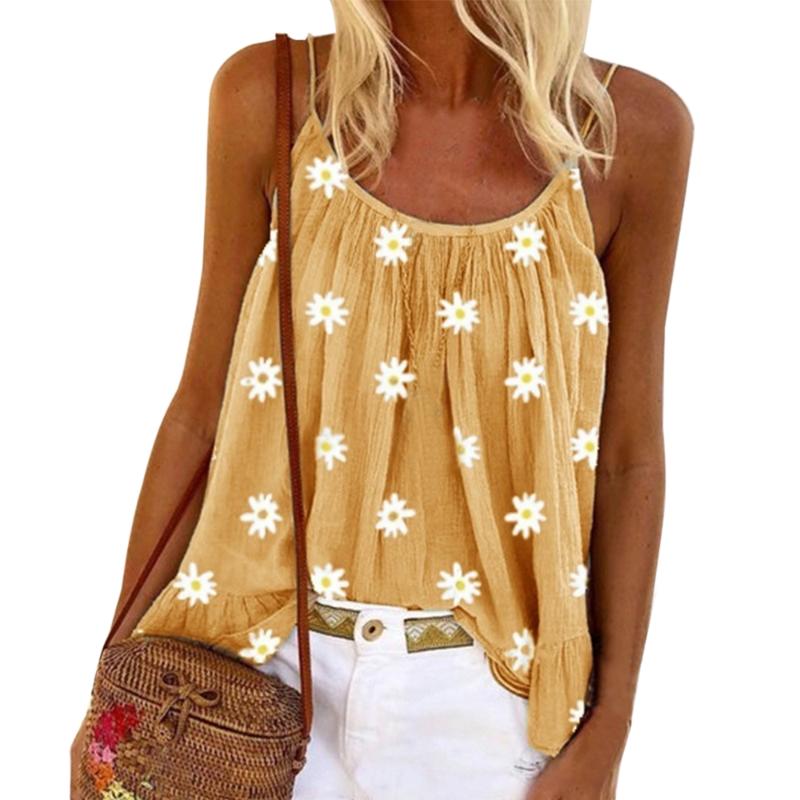 Summer Women's Blouses: Sexy O-Neck Sleeveless Printed Loose Hollow Out Tops