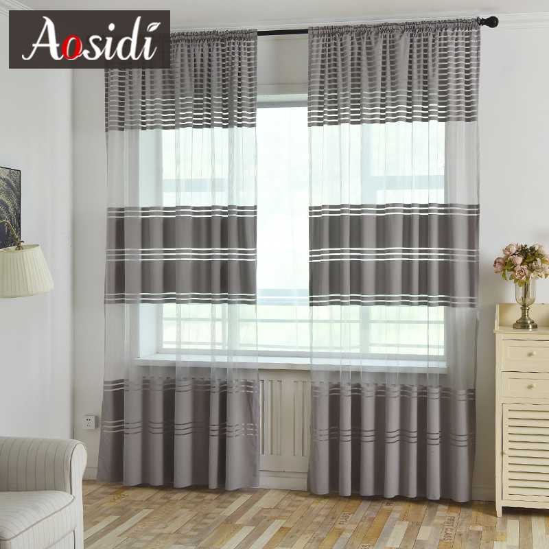 

Modern Solid Striped Tulle Curtains For Living Room Window Luxury Semi Sheer Curtains For Bedroom Treatments Voile Drapes Fabric, White