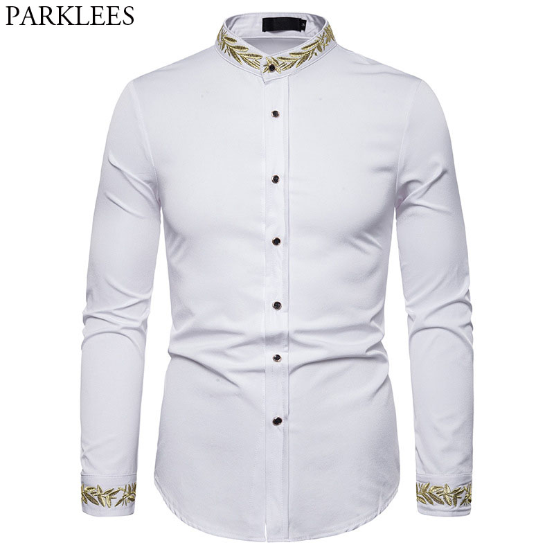 Men's Casual Shirts Gold Embroidery Shirt Men 2021 Autumn Stand Collar Mens Dress Slim Fit Long Sleeve Chemise Homme Camisa Masculina, Light blue
Men's Casual Shirts Gold Embroidery Shirt Men 2021 Autumn Stand Collar Mens Dress Slim Fit Long Sleeve Chemise Homme Camisa Masculina, Light blue
