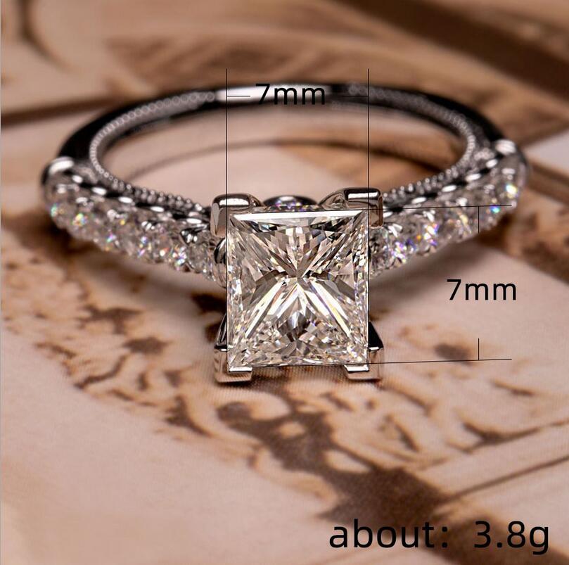 US Size 6-10 Sparkling Luxury Jewelry 925 Sterling Silver Radiant Cut White Topaz CZ Diamond Square Gemstones Party Women Wedding Band Ring