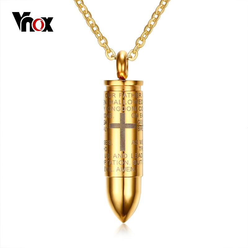 Bullet Pendant for Men Engraved Lord Bible Prayer Necklace Stainless Steel Male Jewelry Cremation Ashes Urn Bijoux8530583