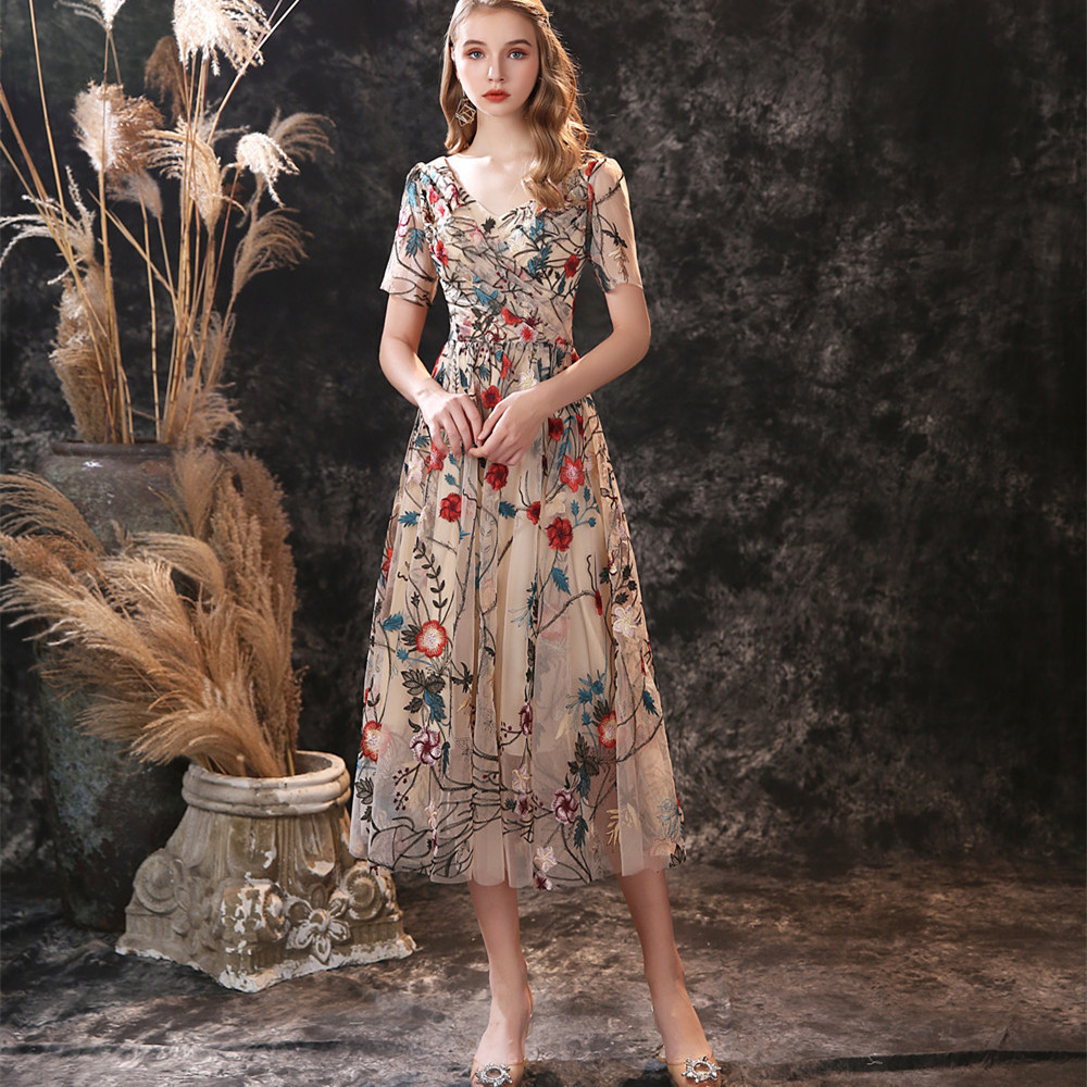 Elegant Evening Dresses V Neck Short Sleeves Lace Embroidery Prom Gowns 2020 Custom Made Lace-up Back Tea-Length Special Occasion Dress, Khaki
Elegant Evening Dresses V Neck Short Sleeves Lace Embroidery Prom Gowns 2020 Custom Made Lace-up Back Tea-Length Special Occasion Dress, Khaki