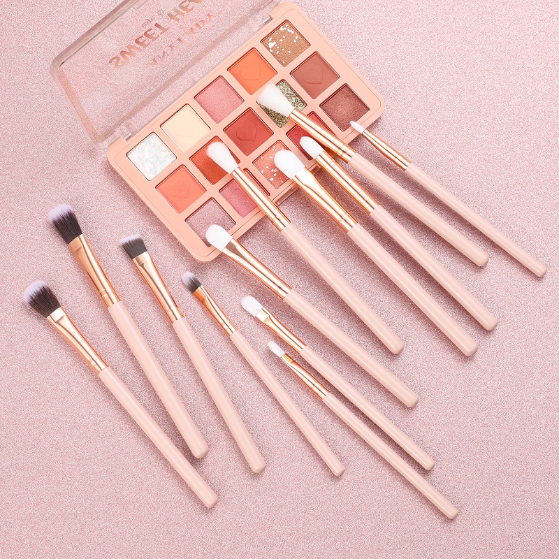 Amazon Popular 12pcs Eyes makeup brushes set wooden handle Eyebrow brushes eye shadow brushes pinceles de maquillaje