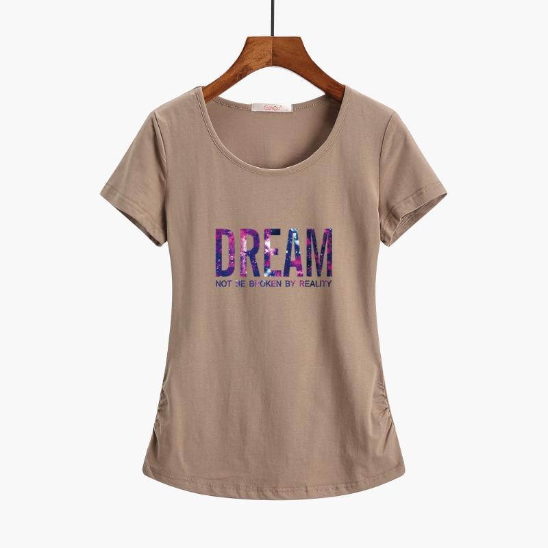 T-shirt Femme 2021 Femmes Casual T-shirt T-shirt Rond Col Coton Été Solide Plus Taille Short Short