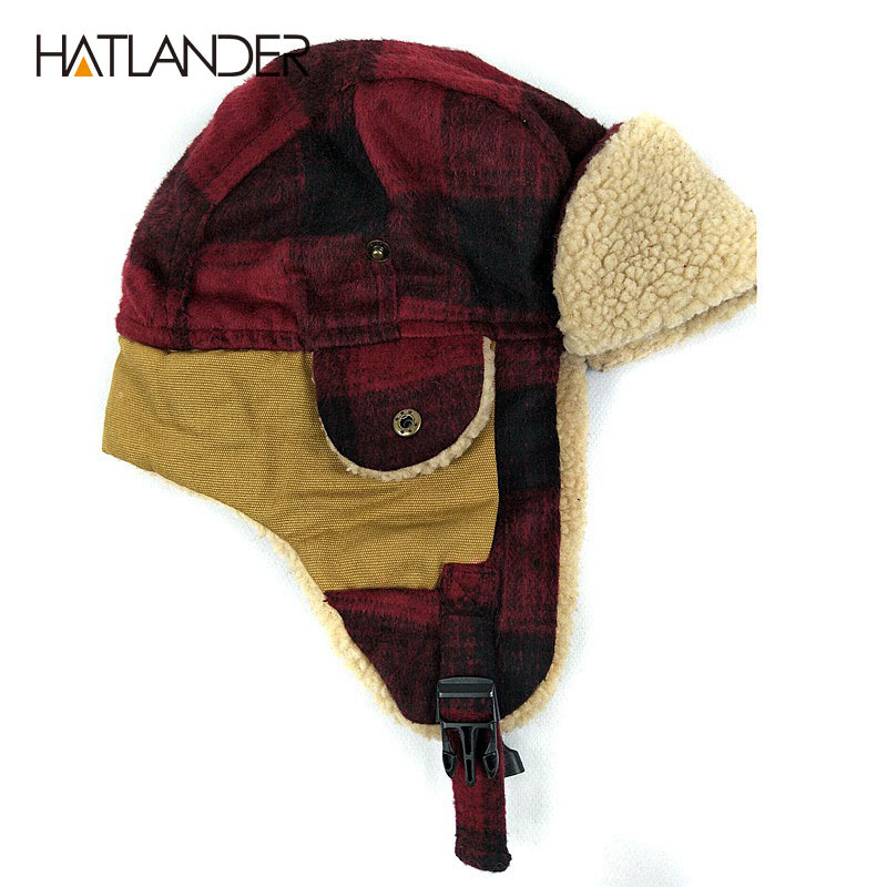 [HATLANDER]Outdoor earflap bomber hats for men women thick Russian Ushanka aviator trooper snow ski berber fleece winter hat cap T200819