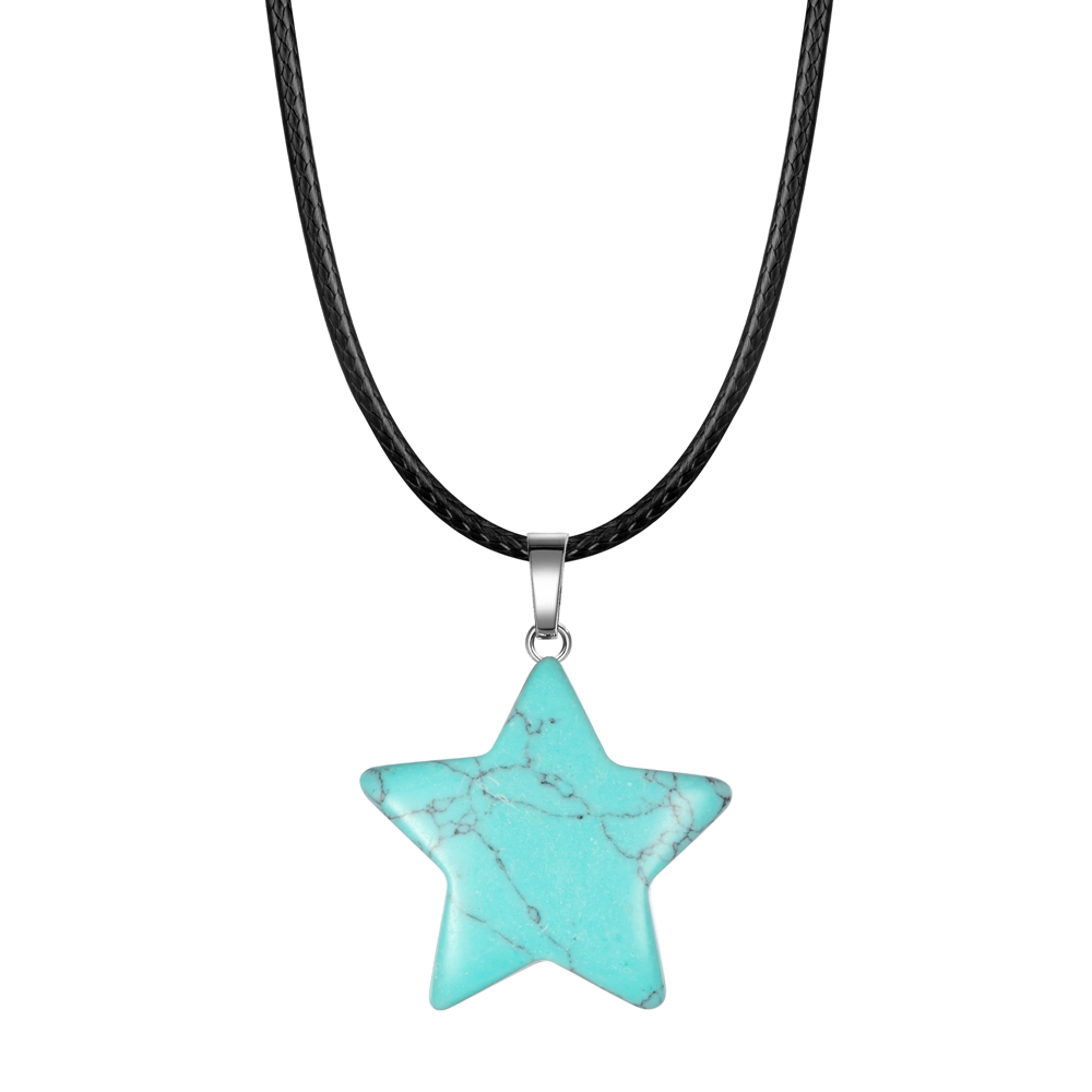 QIMOSHI Natural Healing Crystal Stone Star Pendant Necklace Reiki Solar Quartz Pendants Jewelry for Womens Mens 18Inch Leather
