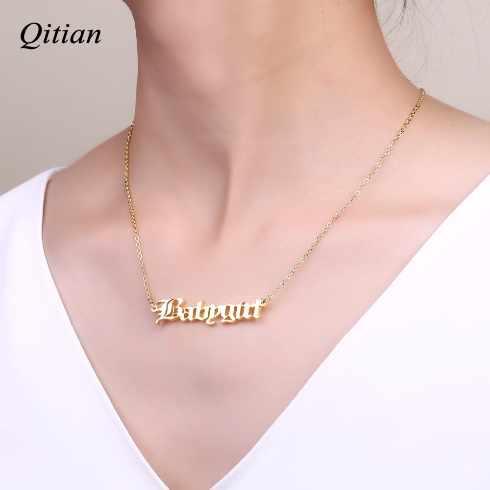 Old English Nameplate Necklace Gold Color Choker Stainless Steel Personalized Name Necklaces & Pendants Romantic Gift Y200810