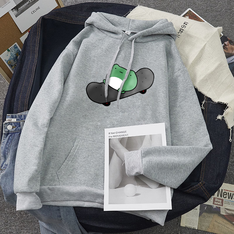 winter Skateboard frog oversized Sweatshirt men and women's Hoodies Harajuku Warm Pullover Drawstring Pink Womens Korean style Y200917