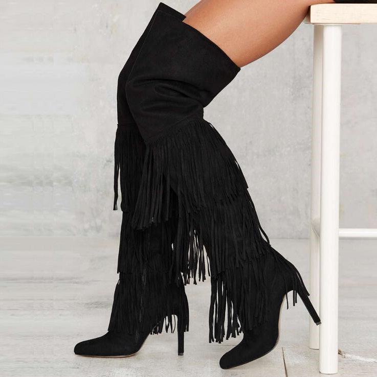 Black Suede Women Sexy Boots Round Toe Fringe Womens Thigh High Boots High Heels Side Zipper Winter Tassel Over The Knee, As picture
Black Suede Women Sexy Boots Round Toe Fringe Womens Thigh High Boots High Heels Side Zipper Winter Tassel Over The Knee, As picture