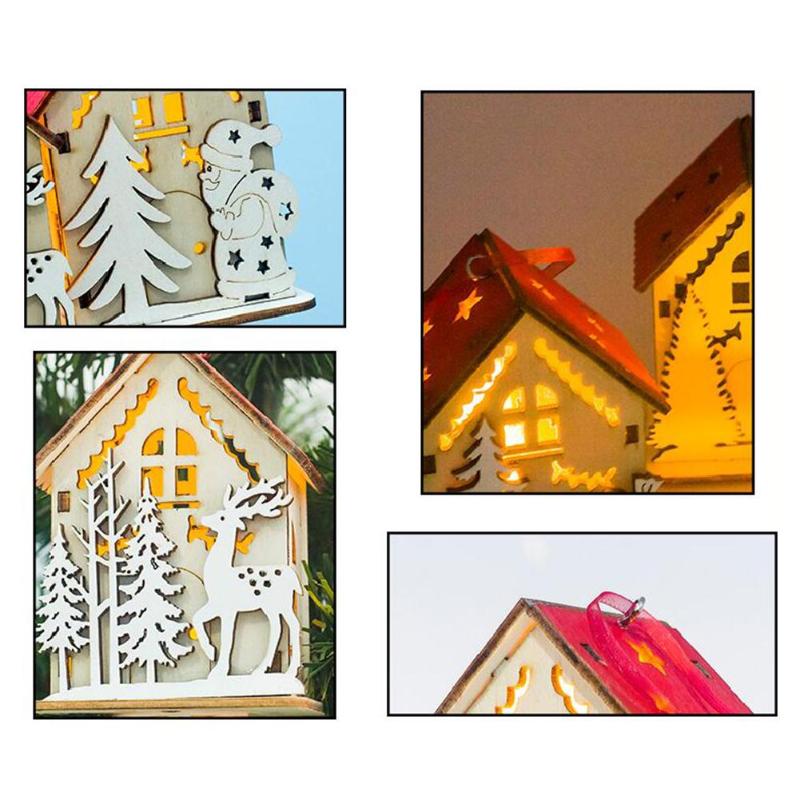 Cute Christmas House Hanging Pendant Lighting 3D Mini Christmas Snow House Wooden Pendant Home Tree Decorations