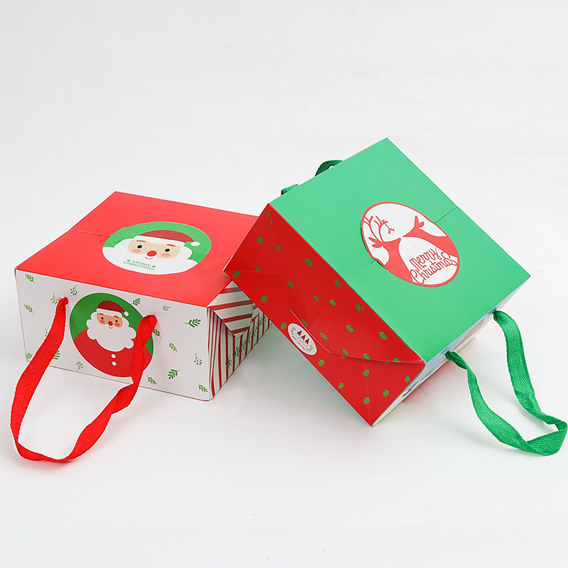 Gift Wrap Christmas Cake Box Cartoon Santa Claus Packaging Party Favor Square Dessert Bags Xmas Decorations Boxes With Handle Red Gre