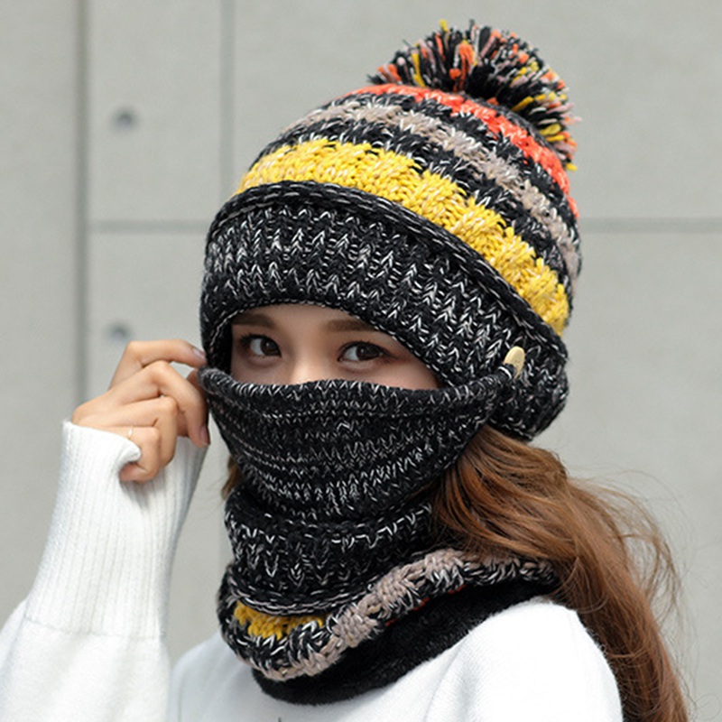Winter Mask Hat Scarf Set Thick Warm Women Winter Accessories Fleece Inside Knitted Hat Scarf Set 3pcs Riding Hats, Bk
Winter Mask Hat Scarf Set Thick Warm Women Winter Accessories Fleece Inside Knitted Hat Scarf Set 3pcs Riding Hats, Bk