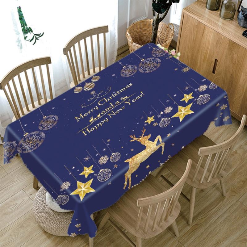 Table Cloth Home Christmas Party Decorations Tablecloth Blue Crystal Tree Pattern Thicken Cotton Rectangular Round 3d
