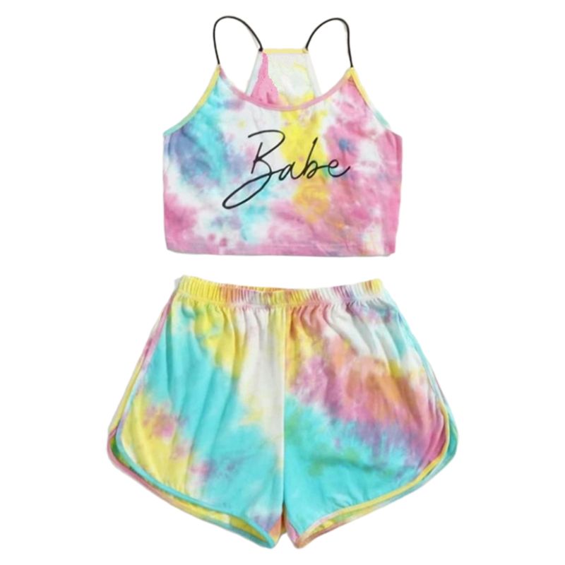 Women Tie-Dye Letter 2 Piece Set Gradient Rainbow Cami Crop Top Shorts Tracksuit, 1-m
Women Tie-Dye Letter 2 Piece Set Gradient Rainbow Cami Crop Top Shorts Tracksuit, 1-m