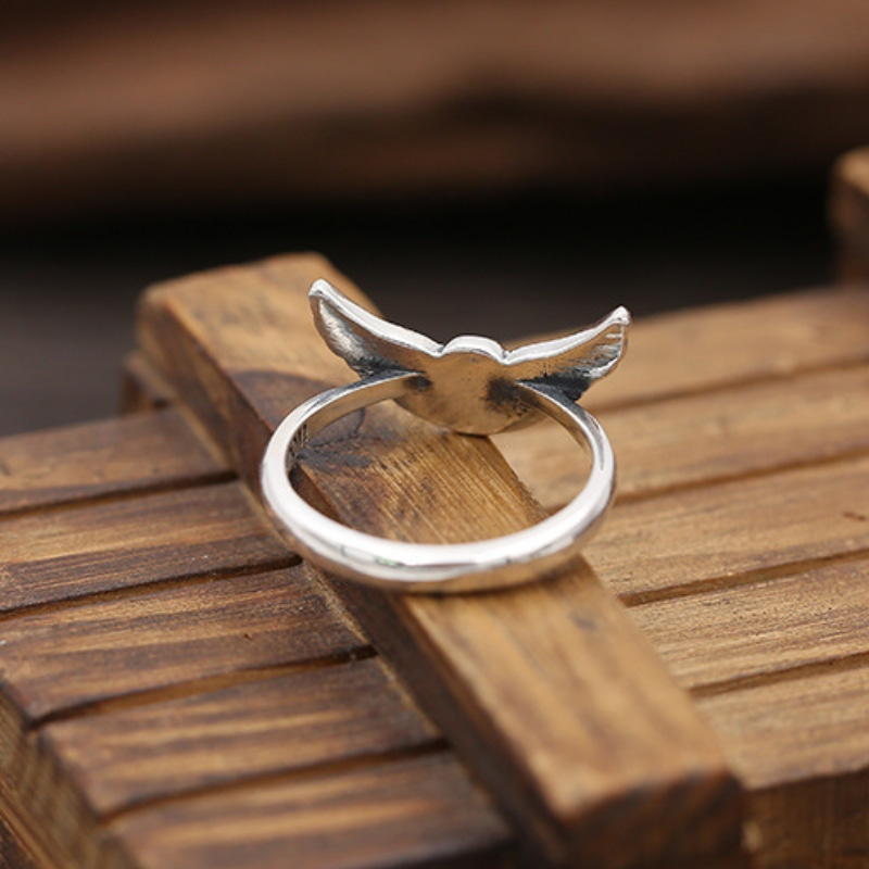 Vintage style 925 sterling silver handmade jewelry American European designer antique silver skull wing band rings for women free shipping