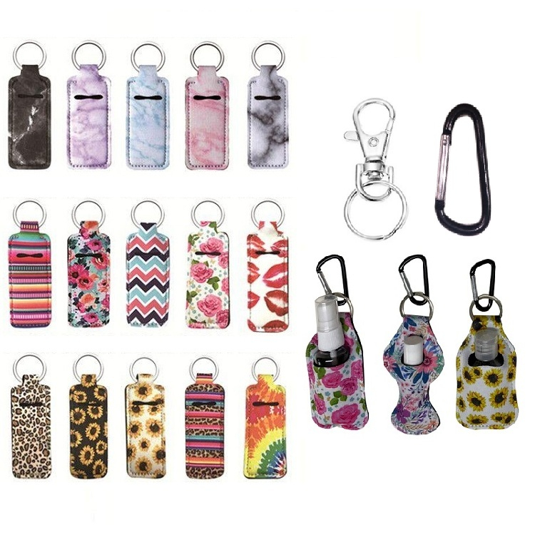 229 Styles Neoprene Hand Sanitizer Bottle Holder Keychain Bags 30ml Hand Sanitizer Bottle Wristlet Keychain Chapstick Holder