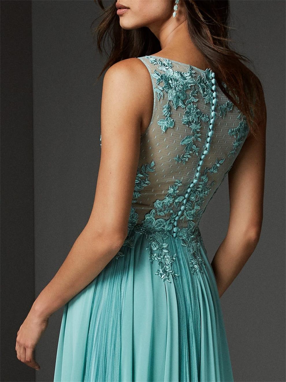Elegant V Neck Evening Dresses Button Back Prom Dress Floor Length Blue Tulle Custom Made Formal Party Gowns