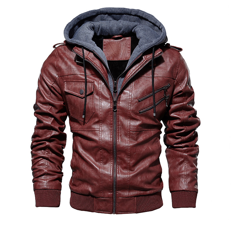 Mens Leather Jacket 2020 New Motorcycle Bomber Jackets Men Winter Warm PU Leather Coat with Removable Hood Outerwear Jackets Men CX200817