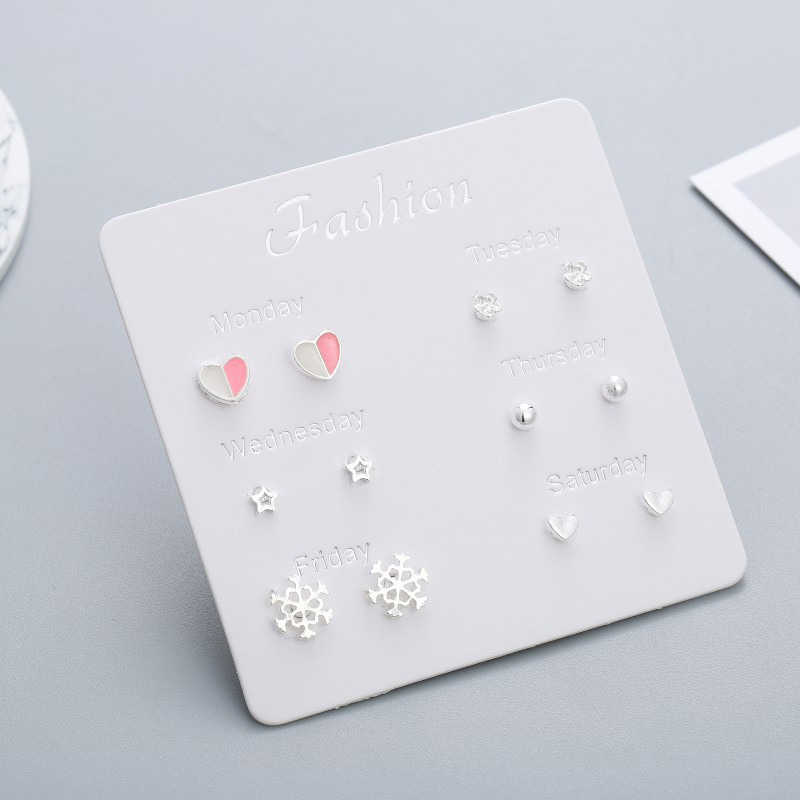 6 Pairs/set 2020 New Fashion Heart Shape Stud Earrings Set For Women Girl Cute Lovely Star Snowflake Wedding Party Earrings
6 Pairs/set 2020 New Fashion Heart Shape Stud Earrings Set For Women Girl Cute Lovely Star Snowflake Wedding Party Earrings