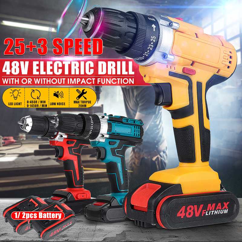 3 In 1 25 Torque Cordless Impact Electric Drill Screwdriver 48V 2 Speed Mini Power Driver with 2 Rechargeable Battery
3 In 1 25 Torque Cordless Impact Electric Drill Screwdriver 48V 2 Speed Mini Power Driver with 2 Rechargeable Battery