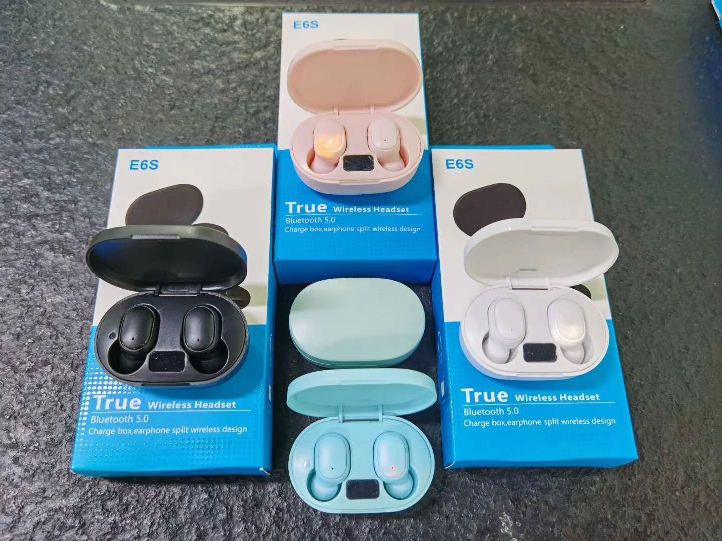 Multi Color E6S TWS Earphones Bluetooth V5.0 HiFi Sound Headsets Auto Pairing with LED Digital Display Sports Fitness Earbuds Daily Waterproof