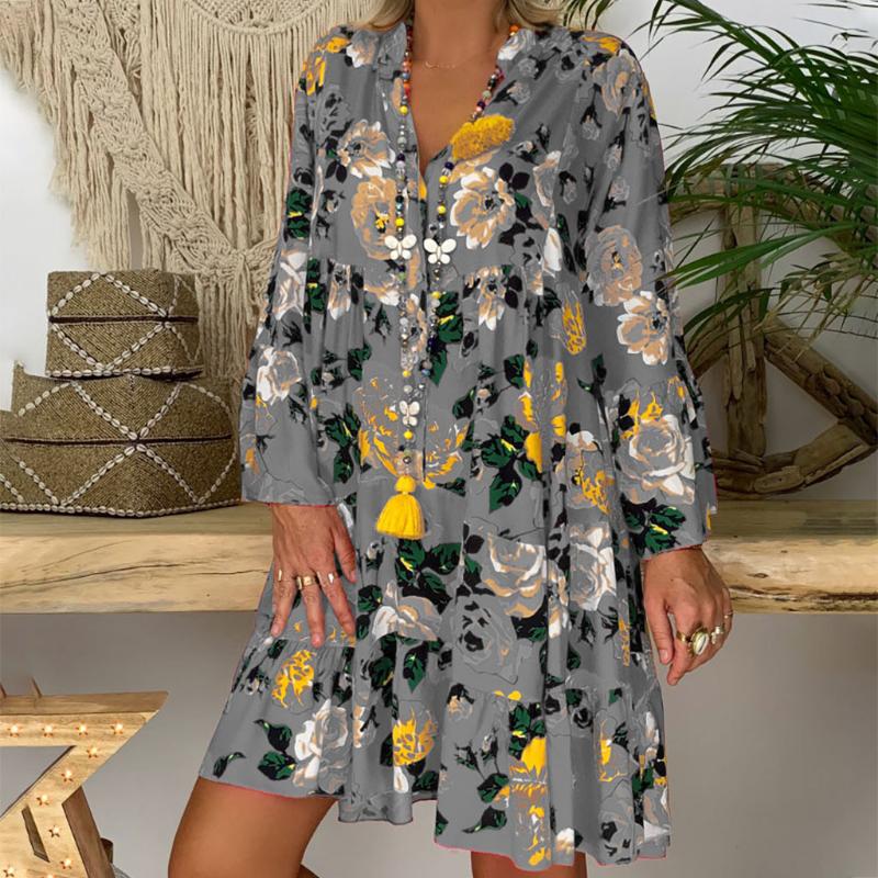 Women' Ladies Loose Print Three Quarter Sleeve Mini Dress Summer Dress Robe Ete Ropa De Mujer Boho Yoke Frill Trim#30, Gray
Women' Ladies Loose Print Three Quarter Sleeve Mini Dress Summer Dress Robe Ete Ropa De Mujer Boho Yoke Frill Trim#30, Gray