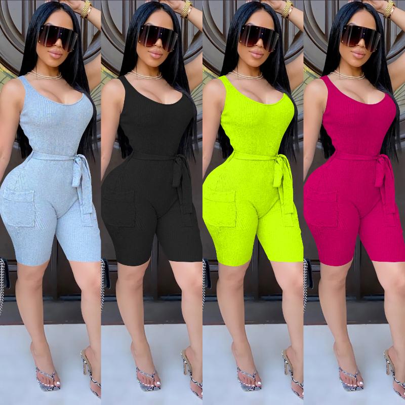 Solid Knit Ribbed Jumpsuit Vest Skinny Playsuit Lace Up Shorts With Pockets Romper Sexy Back Zipper Up Sportswear Tracksuit, Green playsuit
Solid Knit Ribbed Jumpsuit Vest Skinny Playsuit Lace Up Shorts With Pockets Romper Sexy Back Zipper Up Sportswear Tracksuit, Green playsuit