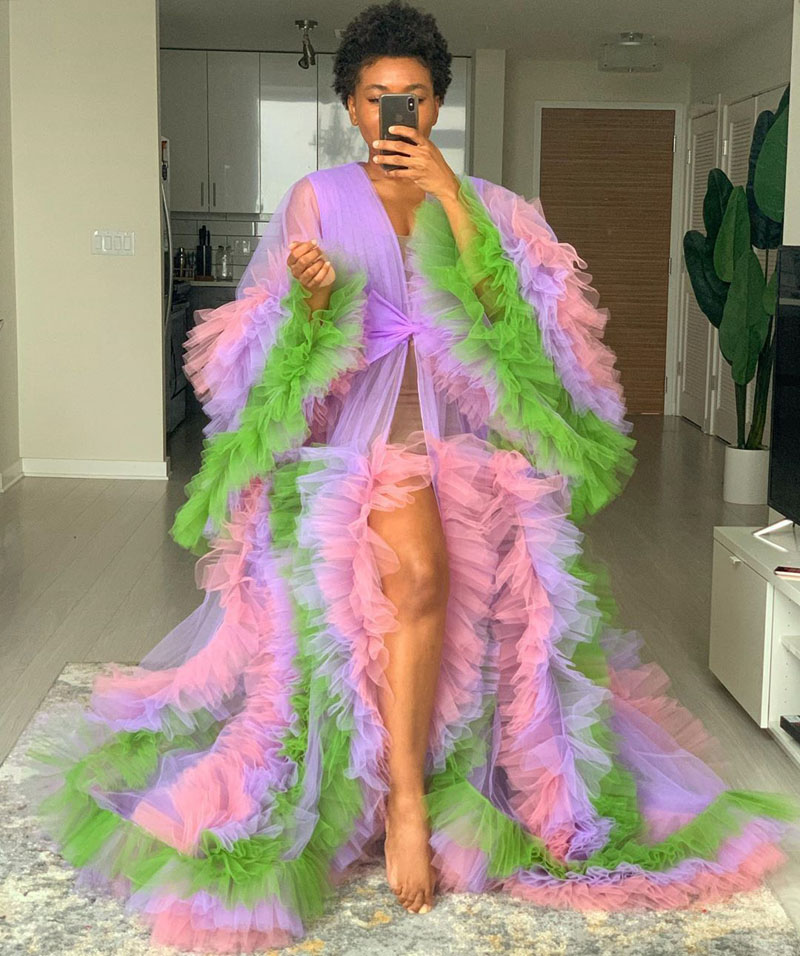 Color Splicing Robe Mix Women Evening Dress 2020 Puffy Ruffled Beach Birthday Party Tulle Dresses Plus Size Photography Custom Made es