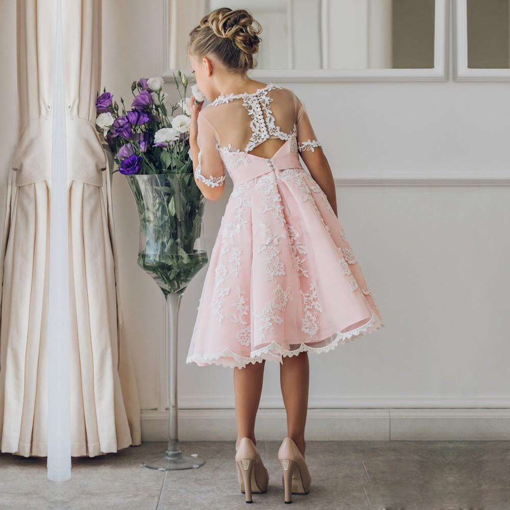 Flower Girls Dresses For Wedding Lace A Line Kids Formal Wear knee Length Multilayer Girls Pageant Dress