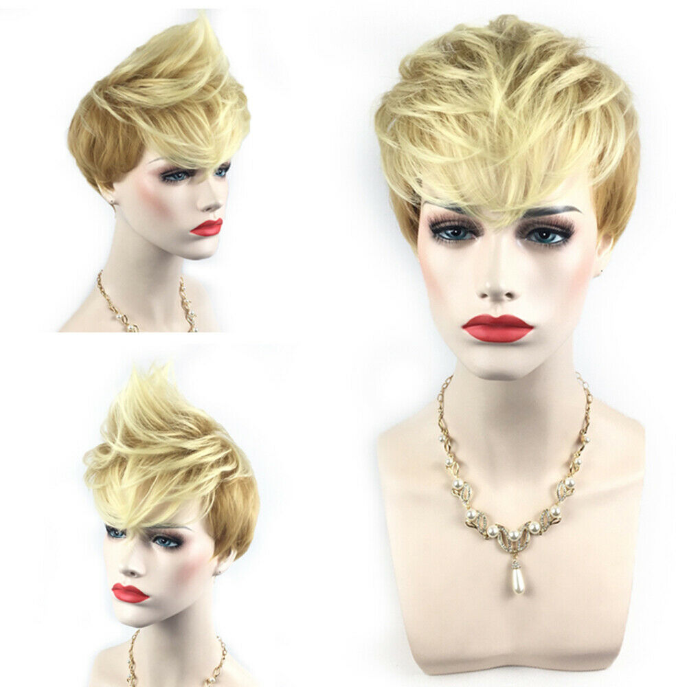 Ladies Short Full Wig Blonde Heat Resistant Synthetic Hair Cosplay Party Costume