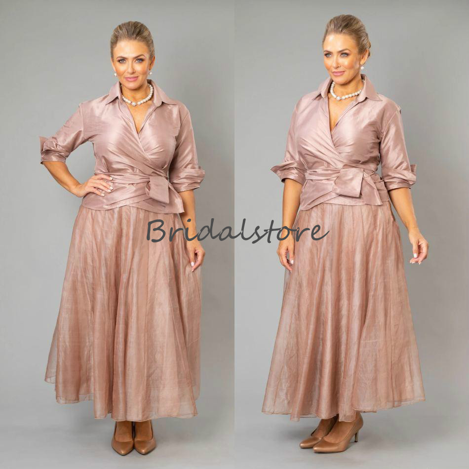 Plus Size Brick Red Mopther Of The Bride Dresses With Sleeves Elegant Ankle Length Country Wedding Guest Party Dresses 2021 Formal Mom Wear