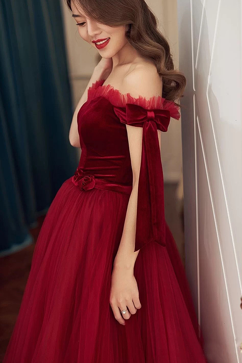 5760 in stock Classic Evening Dresses Cheap Floor Length Princess Style Off Shoulder Prom Party Gowns