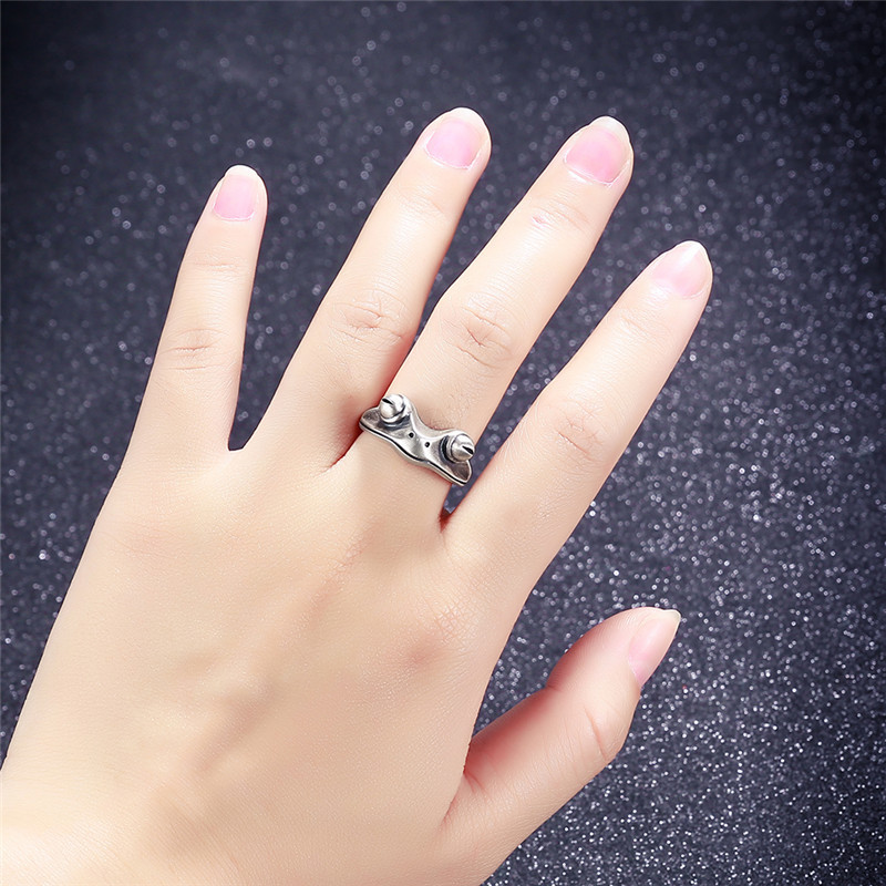 V.YA 925 Sterling Silver Frog Open Rings for Women Men Vintage Punk Animal Figure Ring Thai Silver Fashion Party Jewelry LJ200831