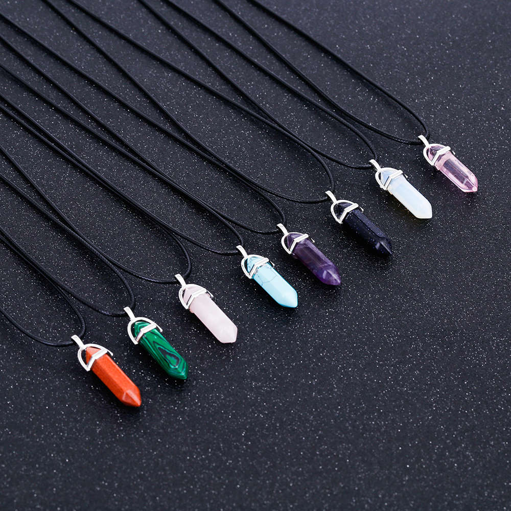 Hexagonal Column Quartz Necklaces turquoises Pink Crystal pendent Necklace For Women Leather Chain Natural Stone Choker Necklace
Hexagonal Column Quartz Necklaces turquoises Pink Crystal pendent Necklace For Women Leather Chain Natural Stone Choker Necklace