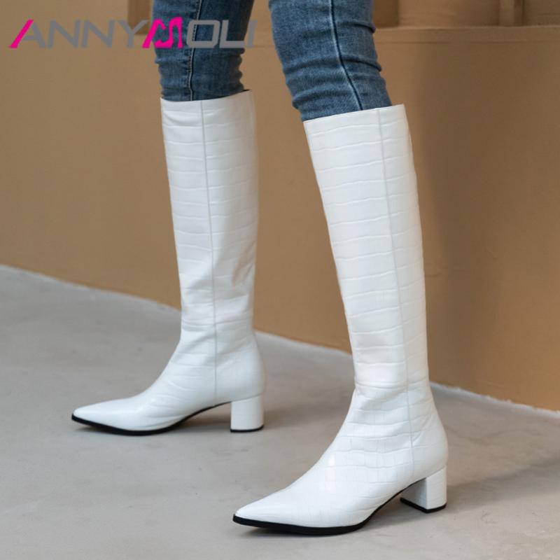 ANNYMOLI Genuine Leather Mid Heel Knee High Boots Women Shoes Pointed Toe Block Heels Slip-On Long Boots Female Autumn White 40, Black
ANNYMOLI Genuine Leather Mid Heel Knee High Boots Women Shoes Pointed Toe Block Heels Slip-On Long Boots Female Autumn White 40, Black
