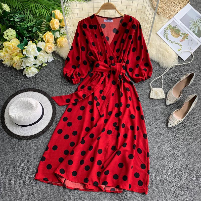 Women Summer V-neck Lantern Sleeve Bandage Strap Sashes Polka Dot Dress Vintage A-line Slim High Waist Cross Party Midi Dresses, Women dress
Women Summer V-neck Lantern Sleeve Bandage Strap Sashes Polka Dot Dress Vintage A-line Slim High Waist Cross Party Midi Dresses, Women dress