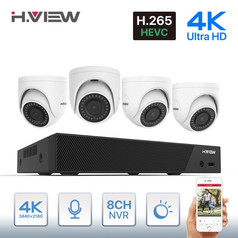 

H.View 4K Ultra HD Video Surveillance kit 8MP poe ip camera Set 8CH Dome Security Camera CCTV System H.265 Audio Record Nvr