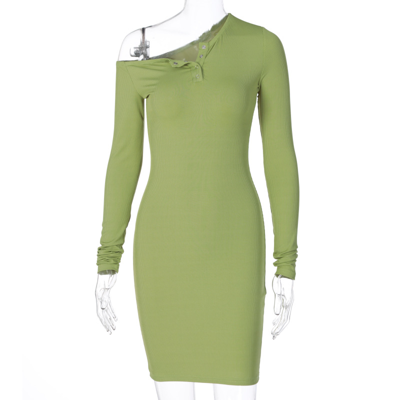 sexy Dress Knitted Elastic long Sleevele Bodycon Women 2020 Summer Sexy V-Neck Button Party Slim Dresses