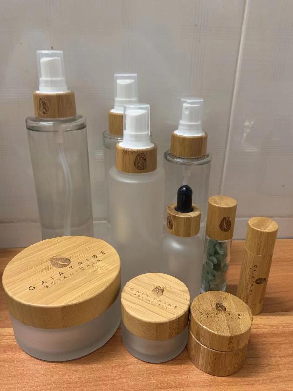 5pcs 5g 10g 15g 30g 50g Scrub Cream Bottle Glass Eye Cream Mask Empty Jar bamboo cap bamboo lid skin care container