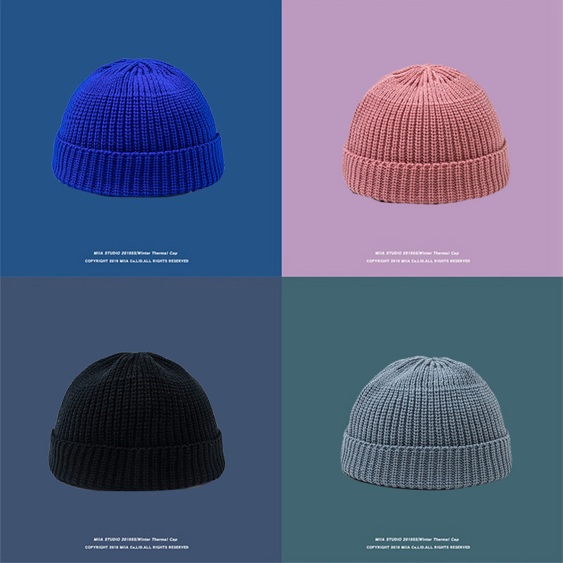New Fashion Men's Beanie Winter Knit Hat Boy Skullcap Sailor Cap Cuffs Retro Navy Short Hat Solid Color Unisex Autumn Warm Cap