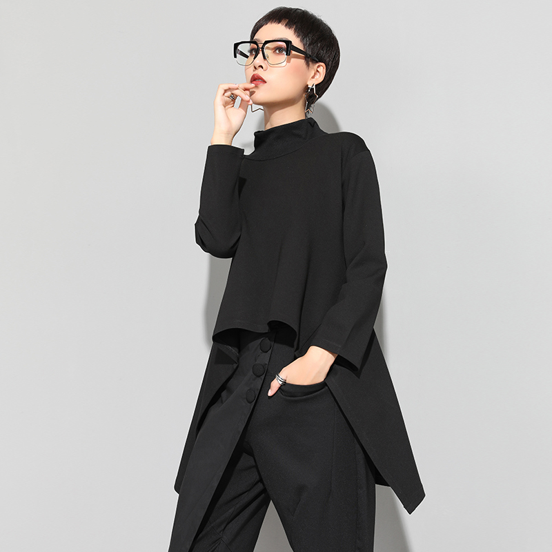 XITAO Vintage Black Turtle Neck T Shirt Women Plus Size Kawaii Casual Long Sleeve Irregular Tops Korean Clothes New ZLL1177