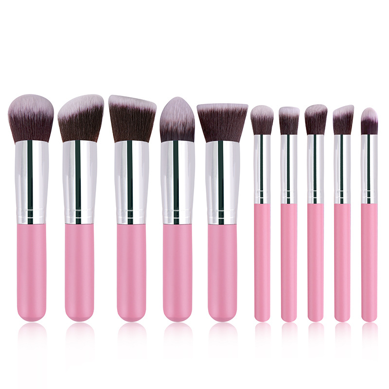 2020 Popular mini wooden makeup brush kit cheapest 10pcs cosmetics kit for beauty tools Foundation Blending Blush Brush Set Various Color