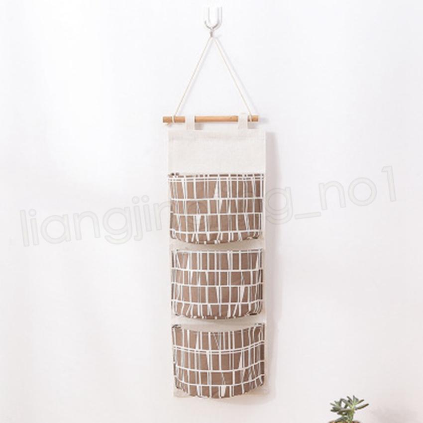 7Colors Wall Hanging Organizer Bags Cotton Linen Holder Storage Bag Door Hanging Sundry Bags 3 Pockets Sorting Bags