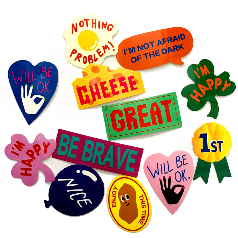 10 ensembles = 380pcs Couleur English Rappel English Inspirational English Stickers Diary Notebook Informatique PVC Autocollants imperméables