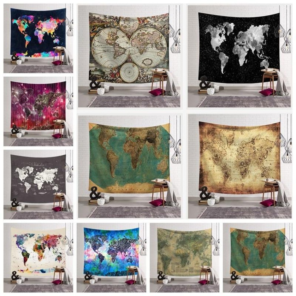 12 Styles World Map Printed Tapestry Wall Hanging Home Decor Beach Towel Yoga Mat Shawl Picnic Mats Home Decor Tapestries