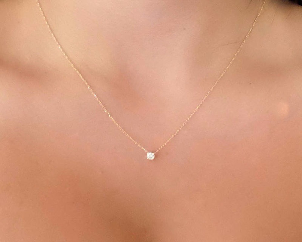 Fashion Gold Diamonds Necklaces Delicate Solitaire Pendant Dainty Pendants Necklace Bridal Jewelry Floating Diamond Jewellery
