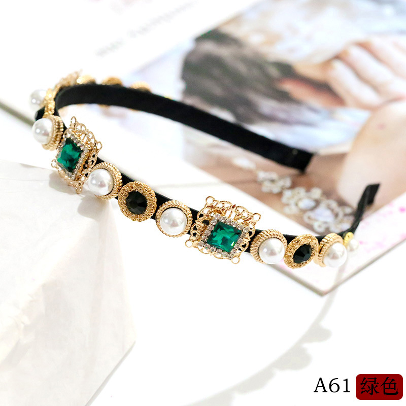 Colorful Gem Baroque Headbands Women Diamond Hair Accessories Pearl Headband for Girls Crown Flower Hairbands Head Wrap